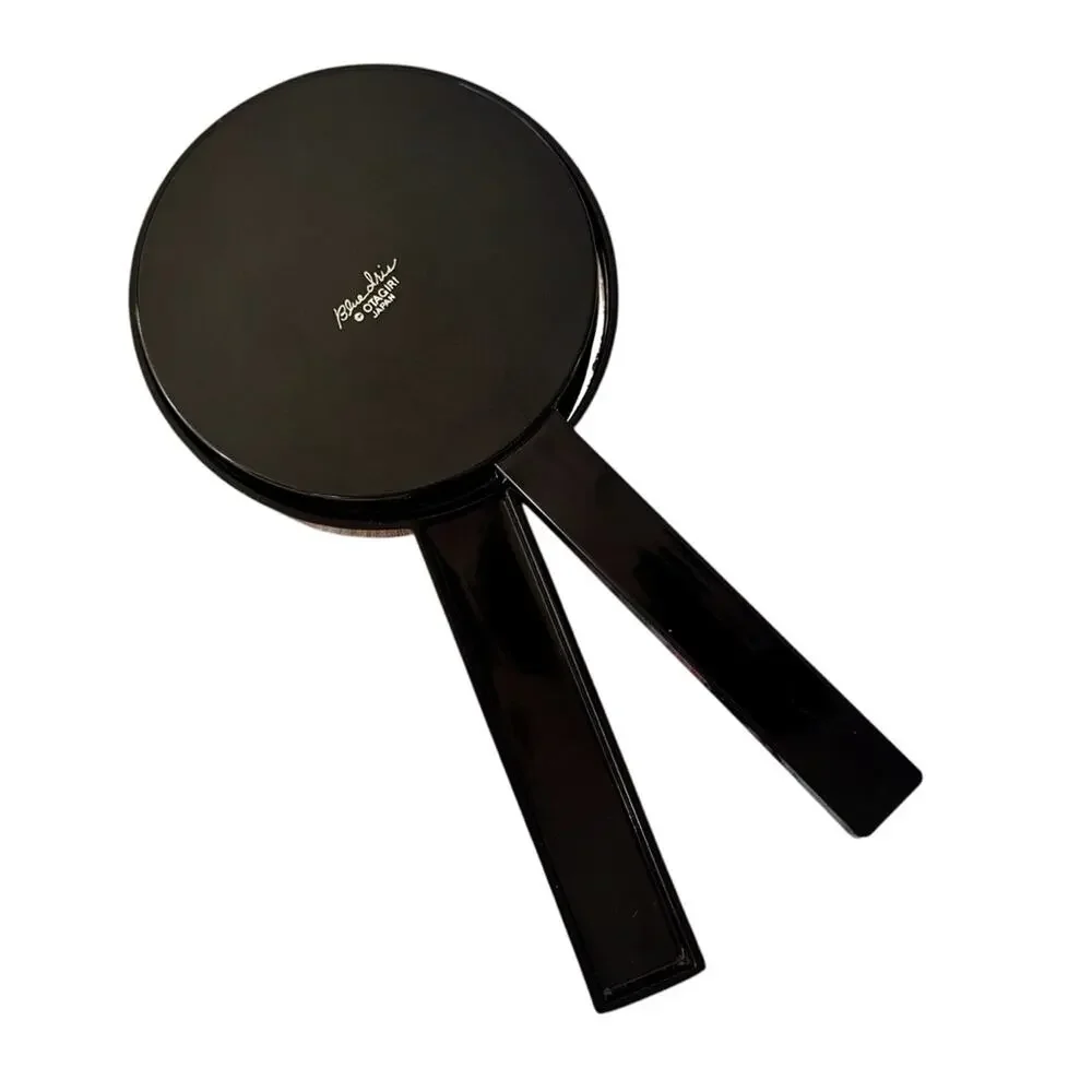 Vintage Otagiri Double Hand Mirror Nesting Black Lacquer Iris Floral Japanese
